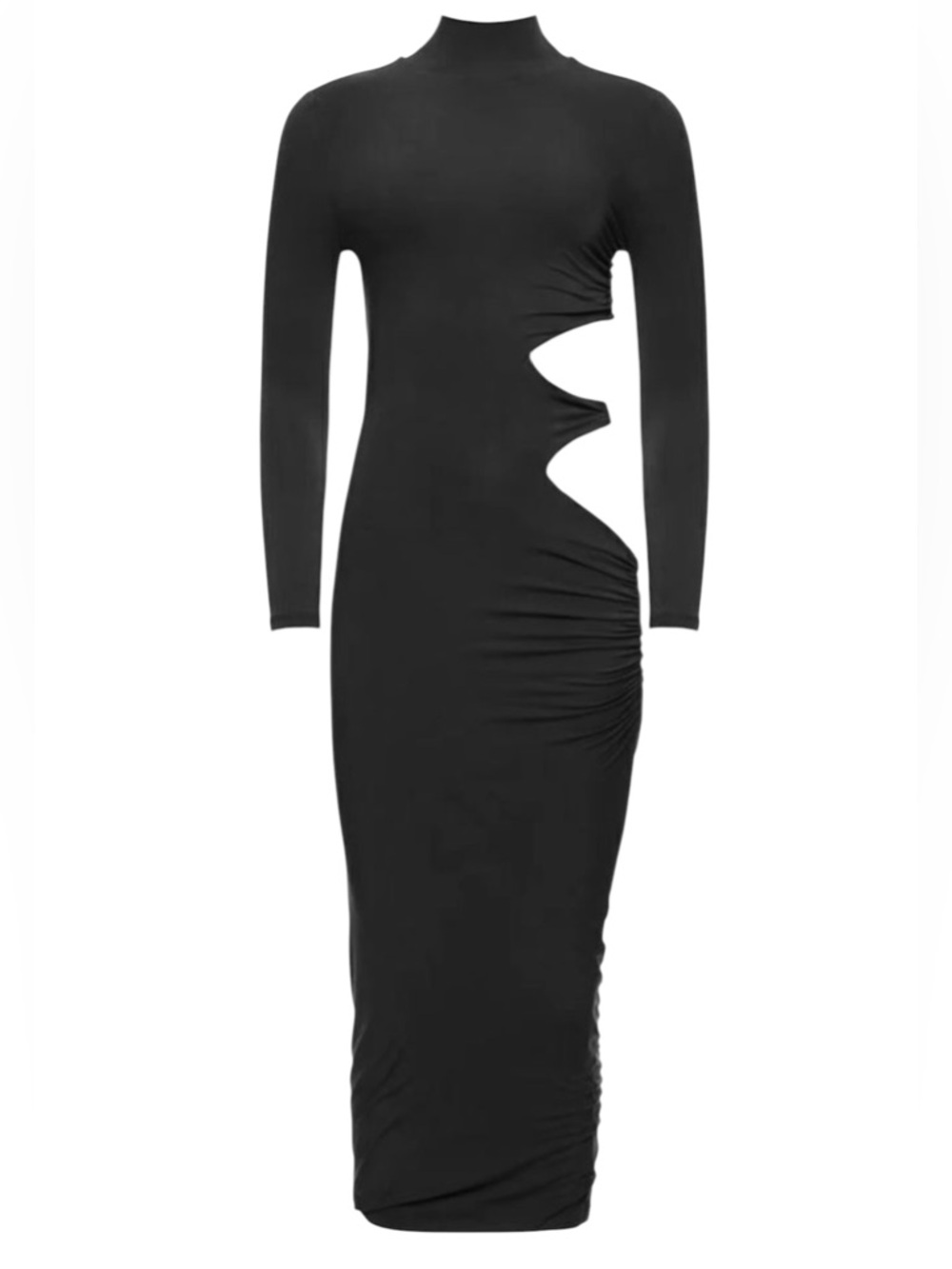 SER.O.YA Chroma Midi Dress MockNeck Long Sleeve Cut Out Witchy Goth Black Medium